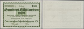 Geislingen, Oberamtssparkasse, 100 Mrd. Mark, 26.10.1923, Druckfirma ”Maurer'sche Buchdruckerei”, dunkelgrün auf hellgrün, Fehldruck mit ”50” im Unter...