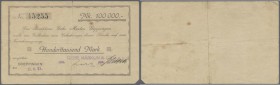 Göppingen, Gebr. Märklin & Cie., 100 Tsd. Mark, 11.8.1923 (Datum gestempelt), Kundenscheck des Bankhaus Gebr. Martin, mittig oben und unten 8 mm Einri...