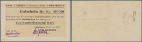 Göppingen, Chem. Fabrik Carl Gentner, 200 Tsd. Mark, 31.7.1923, Nominale nicht bei Keller und Karau, Erh. II-