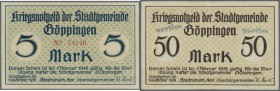 Göppingen, Stadt, 5 Mark, unentwertet, Erh. I, 10 Mark, Perforationsentwertung, Erh. I-, 20 Mark, Perforationsentwertung, Erh. I, 50 Mark, Stempel ”we...