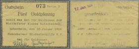 Hohenheim (Stuttgart-H.), Hohenheimer Studentenhilfe e.V., 5 Goldpfenning, 10.1.1924, Serie D, rs. Datumsstempel ”17.Jan.1924” (Einlösedatum ?), Erh. ...