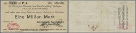 Ilshofen, Hohenlohesche Papierindustrie, 1 Mio. Mark, o. D., Scheck auf Bank für Gewerbe und Landwirtschaft, Rand wohl teils beschnitten, Erh. IV