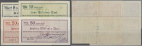 Isny, Gewerbe- und Landwirtschaftsbank, 5, 10, 20, 50 Mio. Mark, 10.8.1923, Erh. III, 3 x II, total 4 Scheine