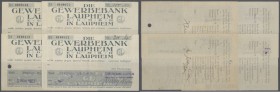 Laupheim, Gewerbebank, 20 Mrd., 25.10.1923, 100 Mrd., 2.11.1923, 100 (nicht bei Keller), 200 Mrd. Mark, 3.11.1923, gestempelte Eigenschecks, entwertet...