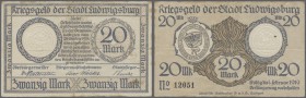 Ludwigsburg, Stadt, 5, 20 Mark, 24.10.1918, mit KN, unentwertet, 5 Mark Erh. I-, 20 Mark Erh. III, total 2 Scheine