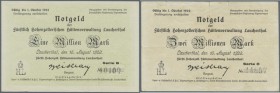 Laucherthal, Fürstlich Hohenzollerische Hüttenverwaltung, 1, 2 Mio. Mark, 15.8.1923, Erh. I-, IV, total 2 Scheine