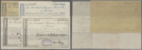 Murrhardt, Gewerbebank, 500 Mio., 1 Mrd. Mark, 20.10.1923, 5 Mrd. Mark, 23.10.1923, 10 Mrd. Mark, 26.10.1923, Kundenschecks für Murrhardter Waagenfabr...