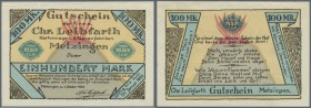Metzingen, Chr. Leibfarth, Kartonnagen- & Pappenfabrik, 100 Mark, 1.10.1922, von größter Seltenheit