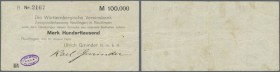 Reutlingen, Ulrich Gminder GmbH, 100 Tsd. Mark, 10.8.1923, Scheck auf Württembergische Vereinsbank, Erh. III