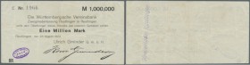 Reutlingen, Ulrich Gminder GmbH, 1 Mio. Mark, 23.8.1923, Scheck auf Württembergische Vereinsbank, Nennwert nicht bei Karau, Erh. III