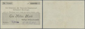 Reutlingen, Reutlinger Strickmaschinenfabrik, 1 Mio. Mark, 14.9.1923 (Datum gestempelt), Scheck auf Disconto-Gesellschaft, Erh. II-III, Ausgabestelle ...