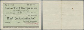 Reutlingen, Südwerk Reutlingen Rüedi & Eichenbaum, 100 Tsd. Mark, o. D., Scheck auf Bankhaus Ruoff, Quenzer & Co., Erh. II-III