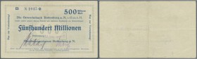 Rottenburg, Oberamtssparkasse, 500 Mio. Mark, 18.10.1923 (Datum gestempelt), Scheck auf Gewerbebank , Datum nicht bei Karau, Erh. III