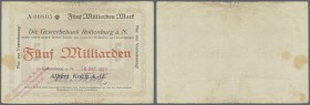 Rottenburg, Albert Koch AG, 5 Mrd. Mark, 26.10.1923 (Datum gestempelt), Scheck auf Gewerbebank, Ausgabestelle weder bei Keller noch bei Karau, Erh. IV...