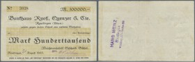 Reutlingen, Maschinenfabrik Gerhard Bischof, 100 Tsd. Mark, 21. (hschr.) 8.1923, Scheck auf Bankhaus Ruoff, Quenzer & Cie., Erh.