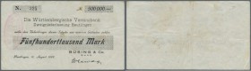 Reutlingen, Büsing & Co., 500 Tsd. Mark, 18.8.1923, Scheck auf Württembergische Vereinsbank, Erh. III