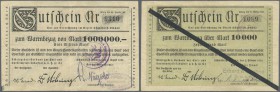 Schwäbisch Gmünd, Arbeitgeber-Verband der Edel- und Unedel-Metallindustrie u.v.H. (e.V.), 1 Mio. Mark, 9.8. - 30.9.1923, gedruckt auf durchbalkter Rüc...