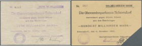 Schorndorf, Oberamtssparkasse, 1, 10 Mrd. Mark, 25.10.1923, hektographiert, 5 Mrd. Mark, 26.10.1923, gedruckt, 100 Mrd. Mark, 9.11.1923, hektographier...