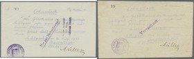 Saulgau, Stadtpflege, 1/2, 1 Mio. Mark, 21.8.1923, hektographierte Schecks auf Girokasse, Erh. II bzw. III, total 2 Scheine