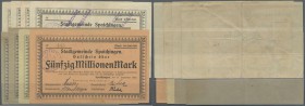 Spaichingen, Stadtgemeinde, 500 Tsd., 1 Mio. Mark, weißes Papier, jeweils mit und ohne Einlösungsstempel, 1 Mio. Mark, graues Papier, 2 Unterschrifts-...