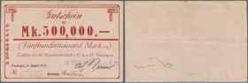 Trossingen, A. Birk-Koch GmbH, 500 Tsd. Mark, 16.8.1923, Gutschein auf Handwerkerbank Trossingen, mit schwarzem Zudruck ”Kontrolle:” und entspr. Unter...