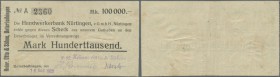 Unterboihingen, Heinr. Otto & Söhne, 100 Tsd. Mark, 18.8.1923 (Datum gestempelt), Scheck auf Handwerkerbank Nürtingen, Erh. III, Ort weder bei Keller ...