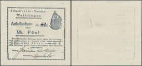 Waiblingen, I. Radfahrer-Verein Waiblingen, 5 Mark, o. D. - 1.8.1924, KN und 3 Unterschriften handschriftlich, Erh. I-