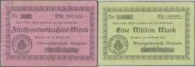 Welzheim, Oberamtssparkasse, 100, 500 Tsd., 1 Mio. Mark, 10.8.1923, Erh. meist III, total 3 Scheine