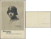 Namslau, Stahlhelm, 1,00 RM, o. D., Baustein, ungebrauchte hochformatige einfarbige AK 90 x 140 mm. Erh. I