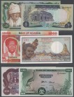 Afrika: set of 6 different banknotes containing Uganda 100, 20 and 1000 Shillings P. 5, 3, 23 in UNC, Sudan 1 and 20 Pounds P. 13, 21 in UNC and Djibo...
