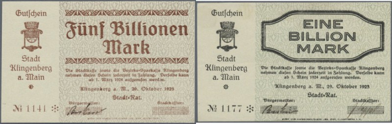 Klingenberg, Stadt, 100 Tsd., 500 Tsd. Mark, 10.8.1923, 50 Mio. Mark, 28.9.1923,...
