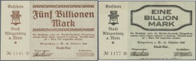 Klingenberg, Stadt, 100 Tsd., 500 Tsd. Mark, 10.8.1923, 50 Mio. Mark, 28.9.1923, 10, 50, 100, 500 (beide Typen) Mrd. Mark, 1, 5 Billionen Mark (beide ...