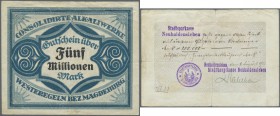 besseres Lot von 5 Kleingeldscheinen Aschersleben, 2 Firmenscheinen Zeitz Geissler 1922 und 14 Scheinen Hochinflation aus Magdeburg, Neuhaldensleben, ...
