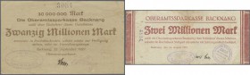 Backnang, Oberamtssparkasse, 500 Tsd. Mark, 6.8.1923, 1 Mio. Mark (2 versch. Formate), 3.8.1923, 2, 3, 5 (2) Mio. Mark, 6.8.1923, 20, 50 Mio. Mark, 22...