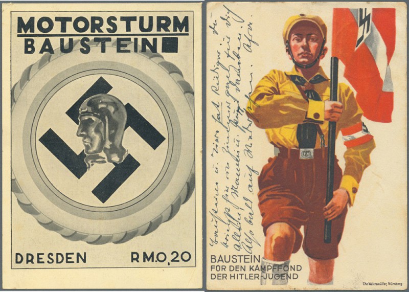 Bausteine und Spendenkarten, Album mit 82 teils sehr dekorativen Ansichtskarten ...