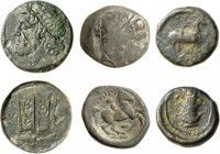 Lot 3 AE: Kyrene, 5,96 g, um 300 v. Pferd r. // Silphionpflanze. vgl. SNG Cop. 1250. selten, s/ss. dazu Makedonien, Philipp II. Apollokopf // Reiter (...