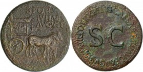 Livia (+ 29 n.Chr.): AE Sesterz, 24,92 g, 22/3. Carpentum, von 2 Mulis nach rechts gezogen // Legende um großes SC. etwas korrodiert, sonst knapp sehr...