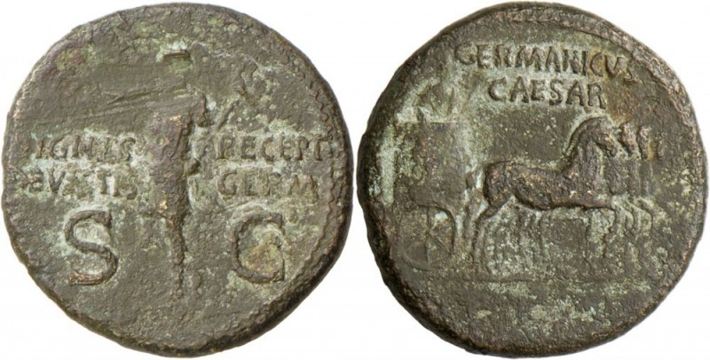 Germanicus (+ 19 n.Chr.): postumer As, 12,63 g, geprägt unter Caligula. Germanic...