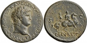 Nero (54 - 68): Nero (54-68), Sesterz, 20.73 g, Lugdunum. NERO CLAVD CAESAR AVG GER P M TR P IMP P P. Kopf mit Lbkr. r. // DECVRSIO, zwei Reiter r. zw...