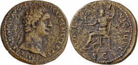 Domitian (69 - 81 - 96): AE Sesterz, 24,38, 90/1. Kopf r. mit Lbkr. // Iupiter Victor sitzend l. RIC 388. sehr schön.