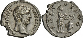Traian (98 - 117): Denar, 2,97 g, 134-138. Kopf r. // Salus stehend r. vor Altar mit Schlange. gereinigt, sonst vorzüglich.