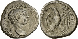 Traian (98 - 117): Syrien, Antiochia: Tetradrachme, 14.26 g. Kopf r. // Adler auf Keule, ΕΞ ΙΖ (115). ss.