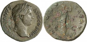 Hadrian (117 - 138): AE Sesterz, 21,72 g, 128-138. Kopf r. mit Lbkr. // Aequitas stehend l. etwas korrodiert, gutes sehr schön.