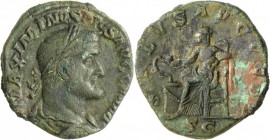 Maximinus I. Thrax (235 - 238): AE, Sesterz, 16,96 g. Büste r. // Salus sitzend r., davor Altar mit Schlange. RIC 85. sehr schön.