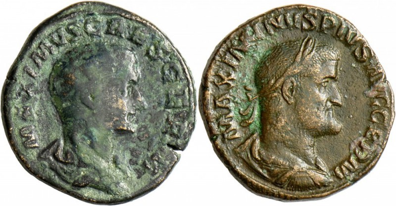 Maximinus I. Thrax (235 - 238): Lot 2 Münzen: AE Sesterz, 22,41 g. Kaiserbüste r...