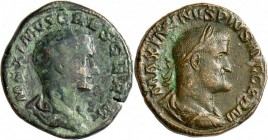 Maximinus I. Thrax (235 - 238): Lot 2 Münzen: AE Sesterz, 22,41 g. Kaiserbüste r. // Fides Militum stehend mit 2 Standarten. RIC 78, ss. dazu Maximus ...
