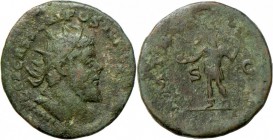 Postumus (260 - 269): AE, Doppelsesterz, 16,38 g, Trier, 261 n. Büste r. mit Strkr. // der Kaiser stehend r. RIC 106. s.
