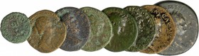 Lot 8 AE: Claudius Quadrans, Galba As, Domitian Sesterz, 2x As, Traian Dp, Aelius As, Faustina iun. As. schön-sehr schön.
