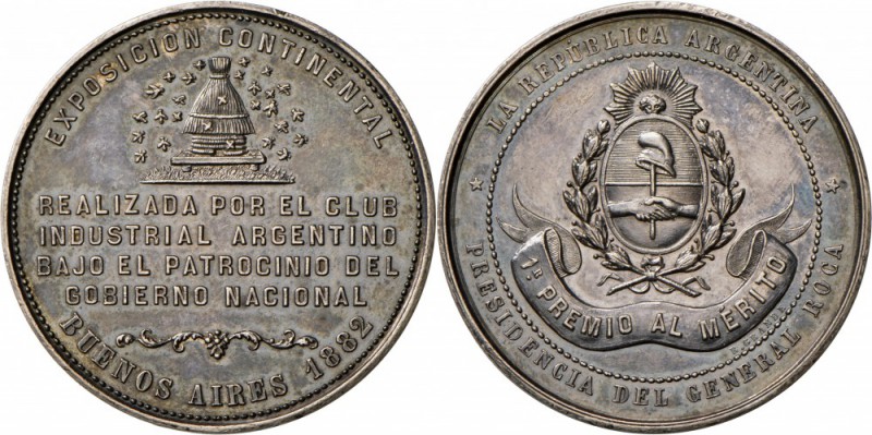 Argentinien: BUENOS AIRES Lot mit 5 Stücken 1882: Silber- und Bronzemedaille (1....