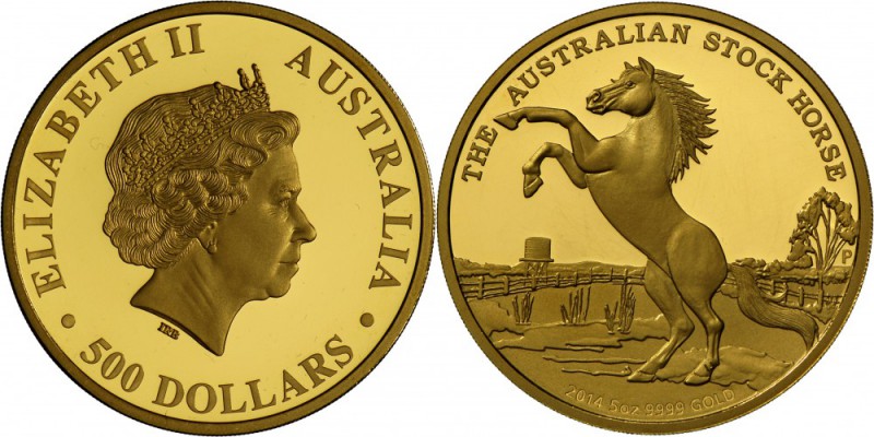 Australien: 500 Dollars 2014, ”The Australian Stockhorse”, 5 oz Gold Feingewicht...
